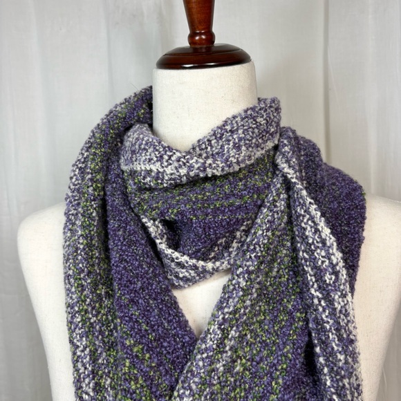 Mucros Weavers Ireland Wool Cashmere Blend Knotty Scarf Purple Green Ivory - Picture 5 of 7